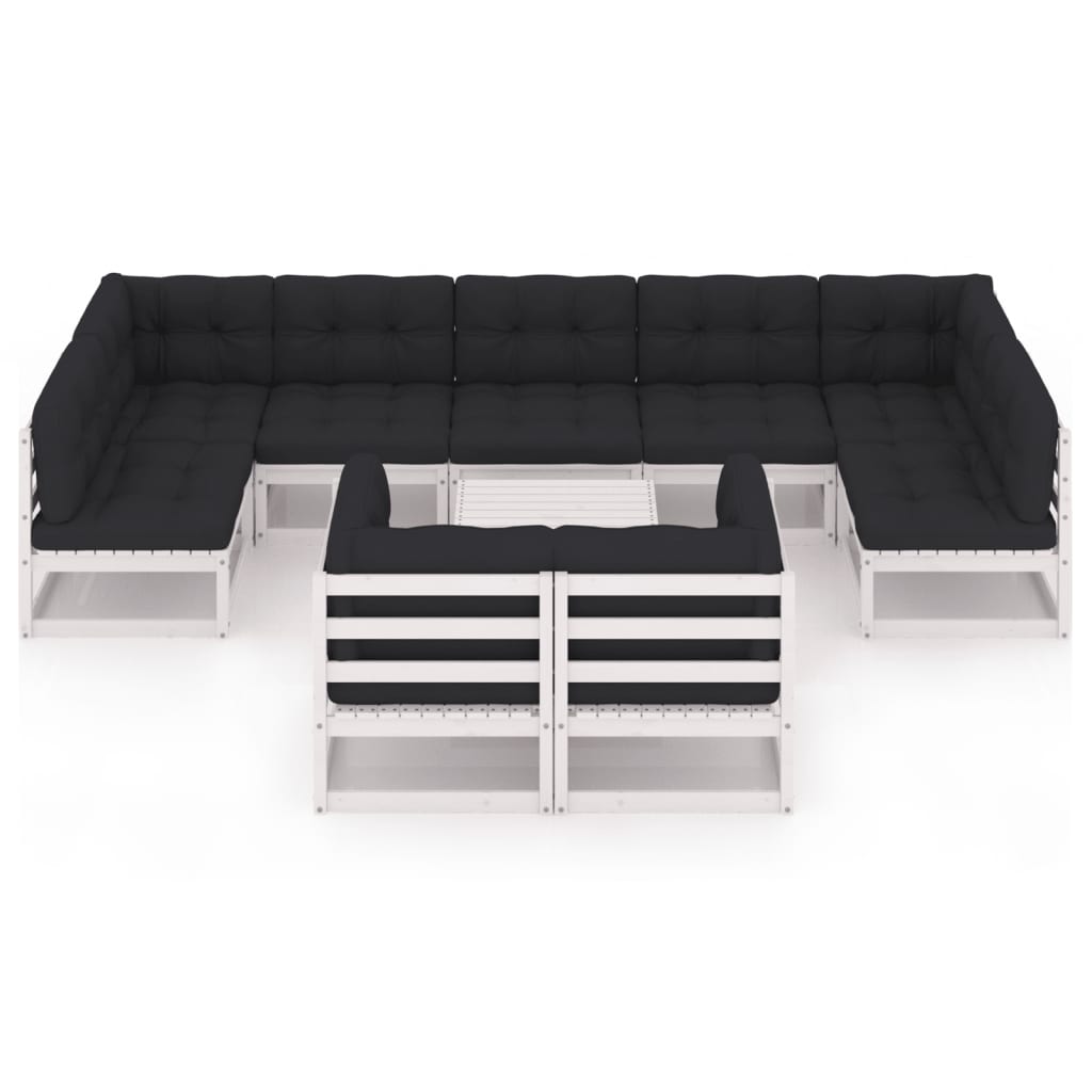 10-tlg. Garten-Lounge-Set mit Kissen Weiss Kiefer Massivholz